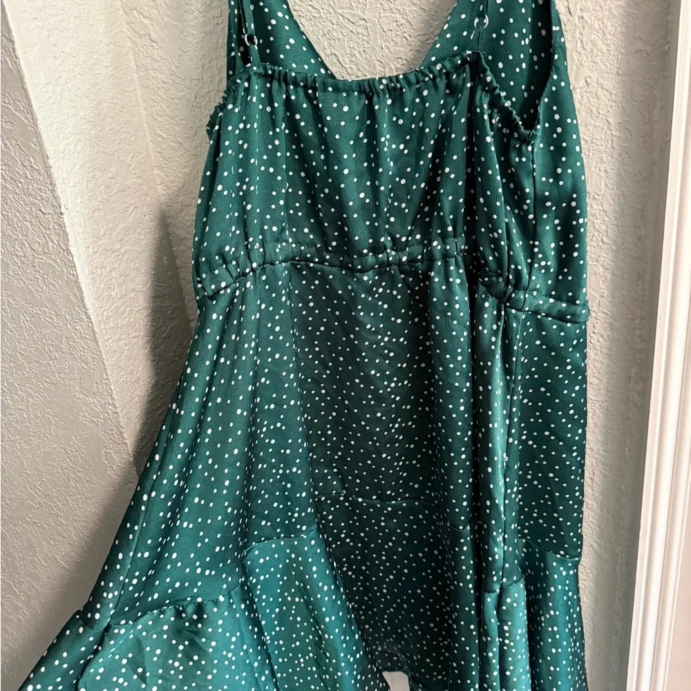 Goodnight Macaroon Cowl Neck Forest Green Dress with White Dots - Picture 7 of 8